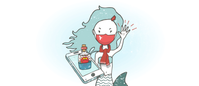 winkende Nixe mit Maske